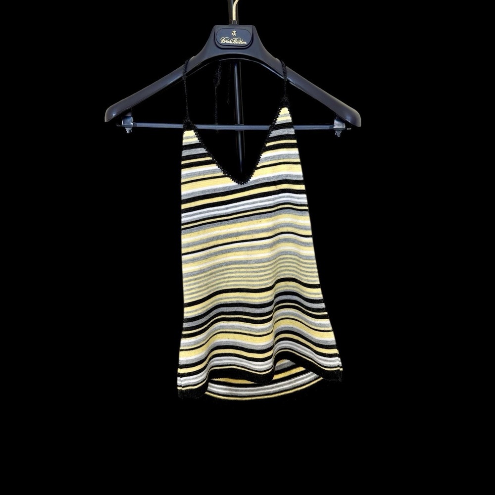 Y2K No Boundaries Vintage Sleeveless Halter Tie Top Size‎ Large Striped Acrylic